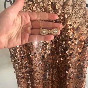 Rose gold sequin dress with necklace. NWT